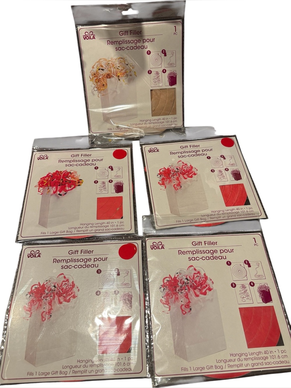 Voila Gift Filler Bundle 5 Pack Red Silver Metallic Gift Bag Filler